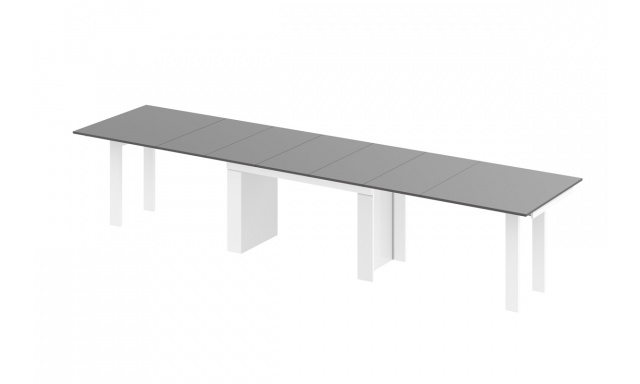 Jídelní stůl Margo- rozklad od 170 cm do 410 cm, deska šedý mat/ nohy bílý lesk