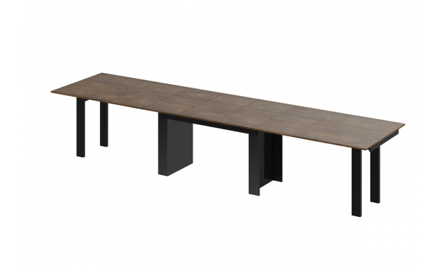 Jídelní stůl Margo- rozklad od 170 cm do 410 cm, deska Lava Rock mat/ nohy černý lesk