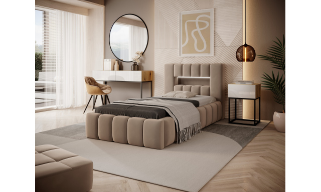 Moderní postel Lebrasco, 90x200cm, béžová Nube + LED