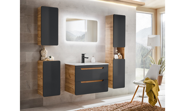 Koupelnový nábytek Atako sestava A, craft/černá + umyvadlo + zrcadlo