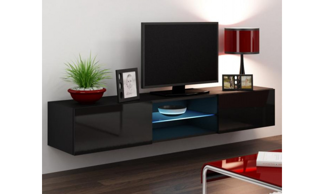 Moderní televizní stolek Igore 180 GLASS, černá/černý lesk
