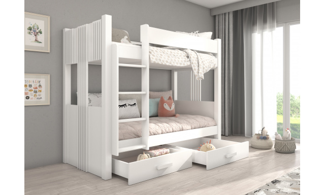 Patrová postel pro 2 děti, 200x90cm, bílá