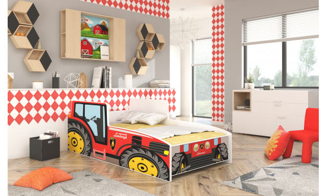 Dětská postel Traktor červený 160x80 + matrace ZDARMA!